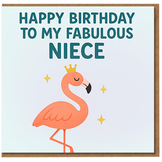 Niece Birthday Card - Happy Birthday to My Fabulous Niece, Cute Flamingo with Crown and Stars Design