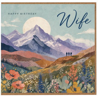 Wife Birthday Card, Happy Birthday Wife Card, Scenic Mountain Floral Birthday Card