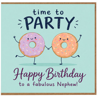 Nephew Birthday Card, Cute Time to Party Doughnut Design