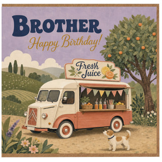 Brother Happy Birthday Card, Retro Juice Van Birthday Card