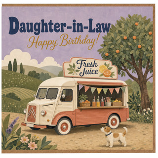 Daughter-in-Law Birthday Card, Vintage Fruit Juice Van Birthday Card