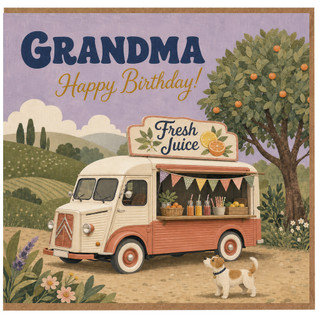 Grandma Birthday Card, Happy Birthday Grandma Card, Vintage Juice Truck Orchard Design