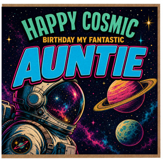 Auntie Birthday Card, Happy Cosmic Birthday Card for Auntie, Space Themed Birthday Card
