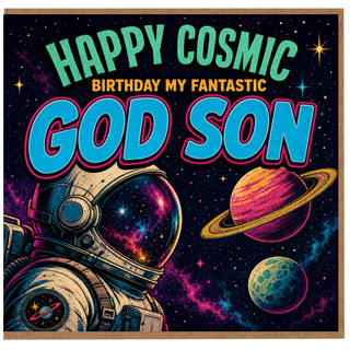 God Son Birthday Card, Happy Cosmic Birthday Astronaut Space Card