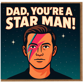 Dad You're a Star Man Birthday Card for Dad - Starry Night with Lightning Bolt Face Art, Funny Space-Themed Pun