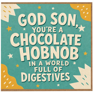 God Son Birthday Card, You're a Chocolate Hobnob in a World Full of Digestives