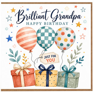 Grandpa Happy Birthday Card, Brilliant Grandpa Birthday Card with Balloons and Gifts
