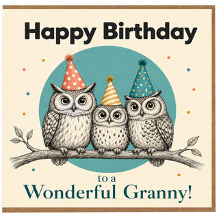 Granny Birthday Card, Happy Birthday to a Wonderful Granny Owl Design