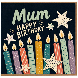 Mum Happy Birthday Card, Birthday Card for Mum with Candles and Stars