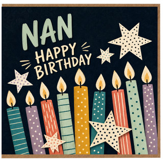 Nan Birthday Card, Colourful Candle and Stars Design