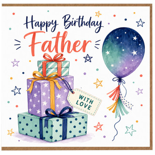 Father Birthday Card, Happy Birthday Father Card, Gifts and Balloon Design