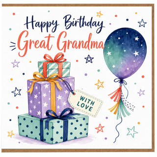 Great Grandma Birthday Card, Happy Birthday Great Grandma Card with Gifts and Balloon