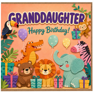Granddaughter Birthday Card, Cute Jungle Animals Happy Birthday Card