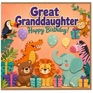 Great Granddaughter Birthday Card, Happy Birthday Animal Safari Card