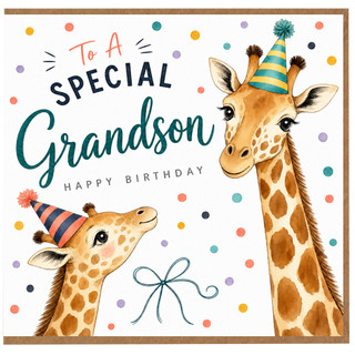 Grandson Birthday Card, To A Special Grandson, Happy Birthday Giraffe Party Card