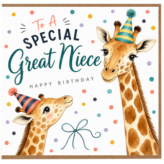 Great Niece Birthday Card, To A Special Special Great Niece Birthday Card, Cute Giraffe Party Design