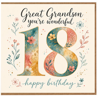 18th Birthday Card for Great Grandson, Wonderful Happy Birthday Floral 18 Card
