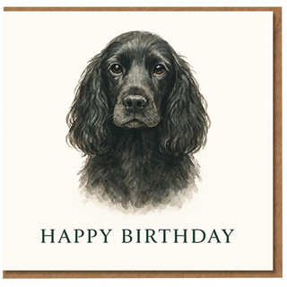 Happy Birthday Card - Black Cocker Spaniel Dog Portrait Illustration, Elegant Dog Lover Design, Classic 'HAPPY BIRTHDAY' Message