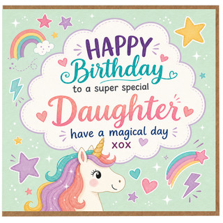 Daughter Birthday Card, Cute Unicorn Happy Birthday Card for a Super Special Daughter