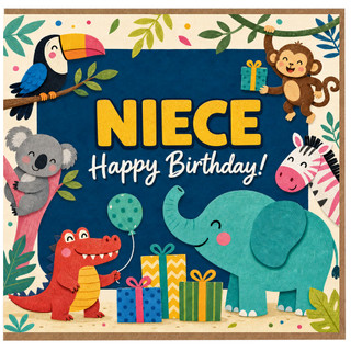 Niece Birthday Card, Cute Jungle Animal Happy Birthday Card