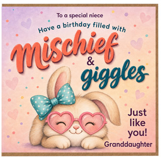 Granddaughter Birthday Card, Cute Bunny Mischief & Giggles Design