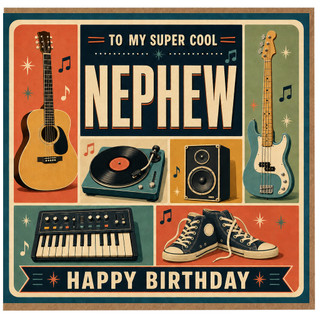 Nephew Birthday Card, To My Super Cool Nephew Happy Birthday Music Theme Card