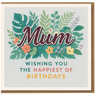 Mum Birthday Card - Floral Leaves and Flowers - Wishing You the Happiest of Birthdays