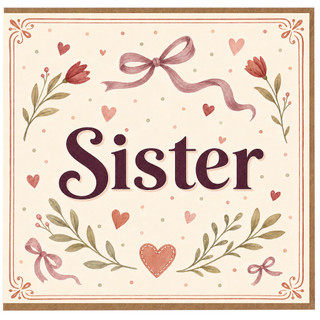 Sister Birthday Card, Floral Heart and Bow Design