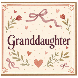 Granddaughter Card, Floral Heart Bow Design