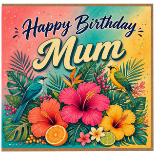 Mum Happy Birthday Card Tropical Floral Birds