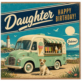 Daughter Birthday Card, Vintage Ice Cream Van Seaside Birthday Card