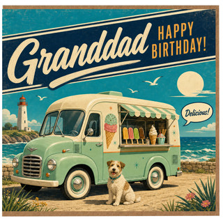 Granddad Birthday Card, Vintage Seaside Ice Cream Van Design