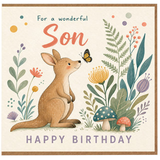 Son Birthday Card, For a Wonderful Son Happy Birthday Card with Cute Kangaroo Design