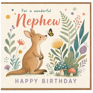 Nephew Birthday Card, For a Wonderful Nephew Happy Birthday Kangaroo Design