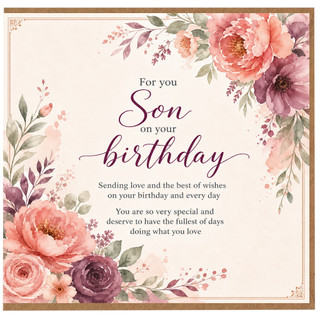 Son Birthday Card, Floral Watercolour Birthday Card
