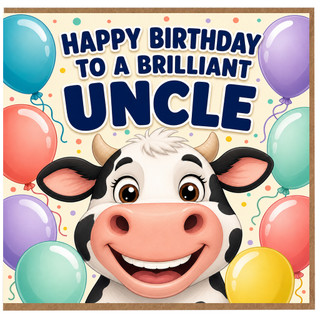 Uncle Birthday Card, Happy Birthday to a Brilliant Uncle, Funny Cow Birthday Card