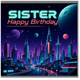 Sister Happy Birthday Card, Space Theme Birthday Card