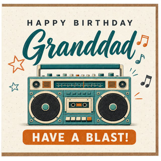 Granddad Birthday Card, Happy Birthday Granddad Retro Boombox Card, Have a Blast