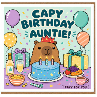 Auntie Birthday Card, Cute Capybara Birthday Card