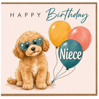 Niece Birthday Card, Cute Niece and Balloons Happy Birthday Card
