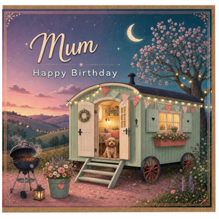 Mum Happy Birthday Card, Cosy Garden Cabin Birthday Card for Mum