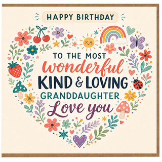 Granddaughter Happy Birthday Card, To The Most Wonderful Kind & Loving Granddaughter