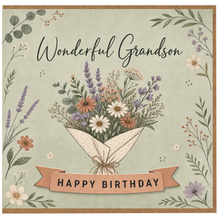 Grandson Birthday Card, Wonderful Grandson Happy Birthday Floral Bouquet Card