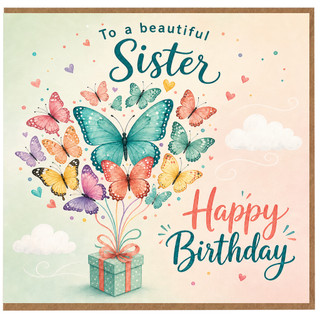 Sister Happy Birthday Card, Beautiful Butterfly Bouquet Design