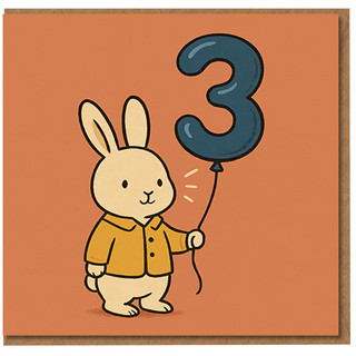 3rd Birthday Card - Cute Bunny with Number 3 Balloon - For Child, Boy or Girl - Kids' Third Birthday