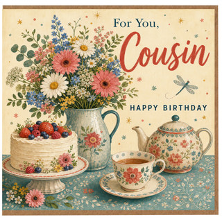 Cousin Birthday Card, Floral Vintage Happy Birthday Card