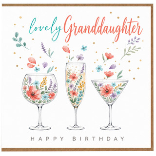 Granddaughter Birthday Card, Lovely Floral Wine Glass Design