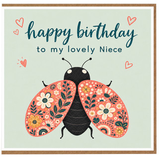 Niece Birthday Card, Happy Birthday to My Lovely Niece Card, Floral Ladybird Birthday Card