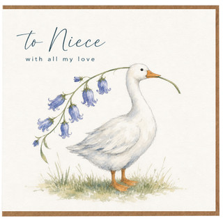 Niece Card, With All My Love Duck and Bluebell Watercolour Card