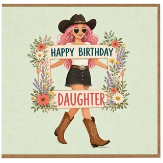 Daughter Birthday Card, Cowgirl Floral Happy Birthday Card